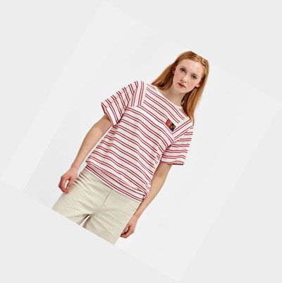 Aigle A Corta Sleeves A Strisce Tee Shirt With Uvc Function Magliette Donna Bianche Rosa | GUE-130489