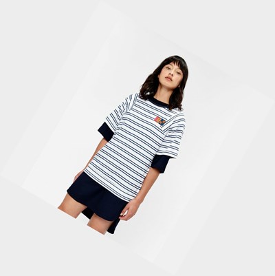 Aigle A Corta Sleeves A Strisce Tee Shirt With Uvc Function Magliette Polo Donna Bianche Nere | KLD-059274