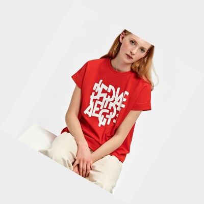Aigle Organic Coton Crew-neck Magliette Donna Rosse Bianche | WEB-624180